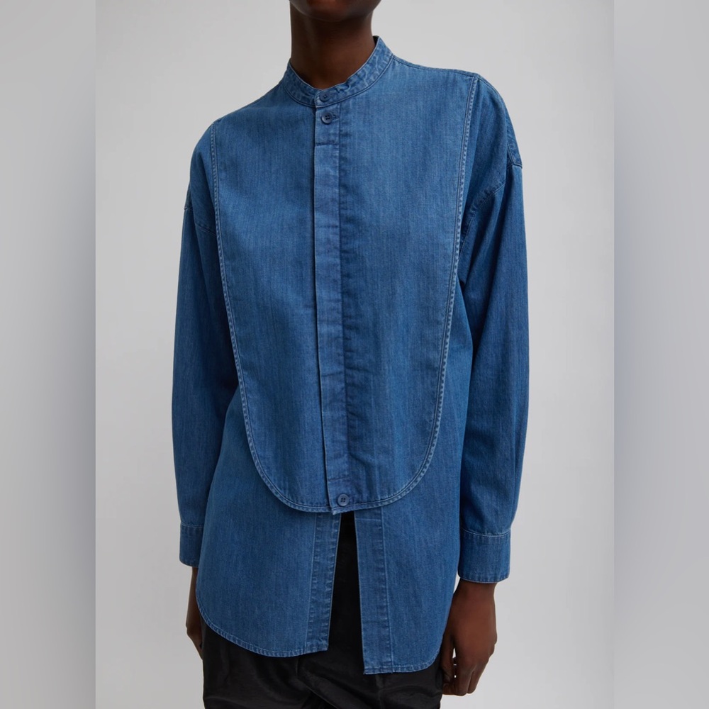 Tibi Light Weight Stone Wash Denim Tuxedo Shirt